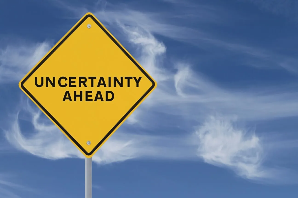 A sign board mentioning uncertainty ahead 